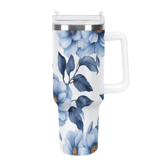 PHDT00034 POD US Local Tumbler 40 oz Large Capacity Car Cup Blue, Flowers, Leaves