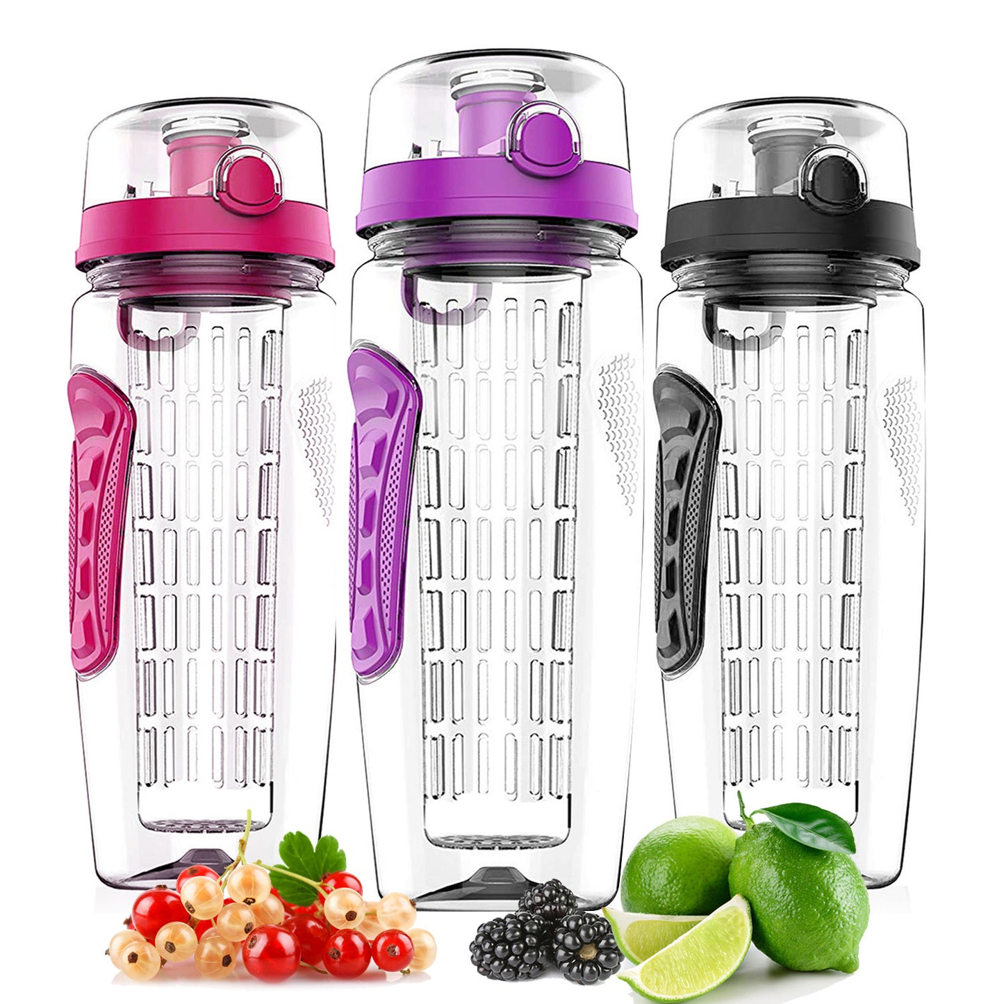 US Local 3 Color Options - 1Pc Fruit Infuser Water Bottle 32OZ Juice Shaker Sport With Flip Top Lid Anti-Slip Grips For Office Home Sport Running Walking Hiking