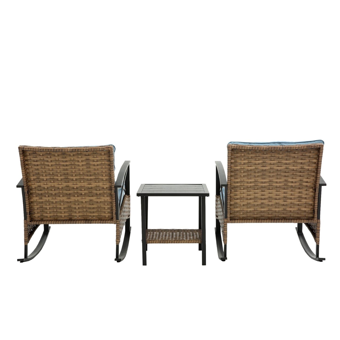 US Local 3pcs Rattan Rocking Chair Set Outdoor Leisure Grey