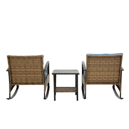 US Local 3pcs Rattan Rocking Chair Set Outdoor Leisure Grey
