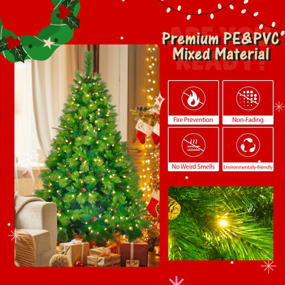 US Local 6 Ft Long Grass Green Christmas Tree, Big Branch Pine Tree, Pre-Installed Lighting Set With Tree & Garland & Garland, Artificial Christmas With Pine Cone, Articulated Christmas Tree For Holiday Part