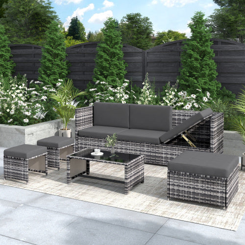 UK Local Lounge Set, Garden Furniture Set, Ratten Sofa, Seating Group, Patio Furniture, Grey