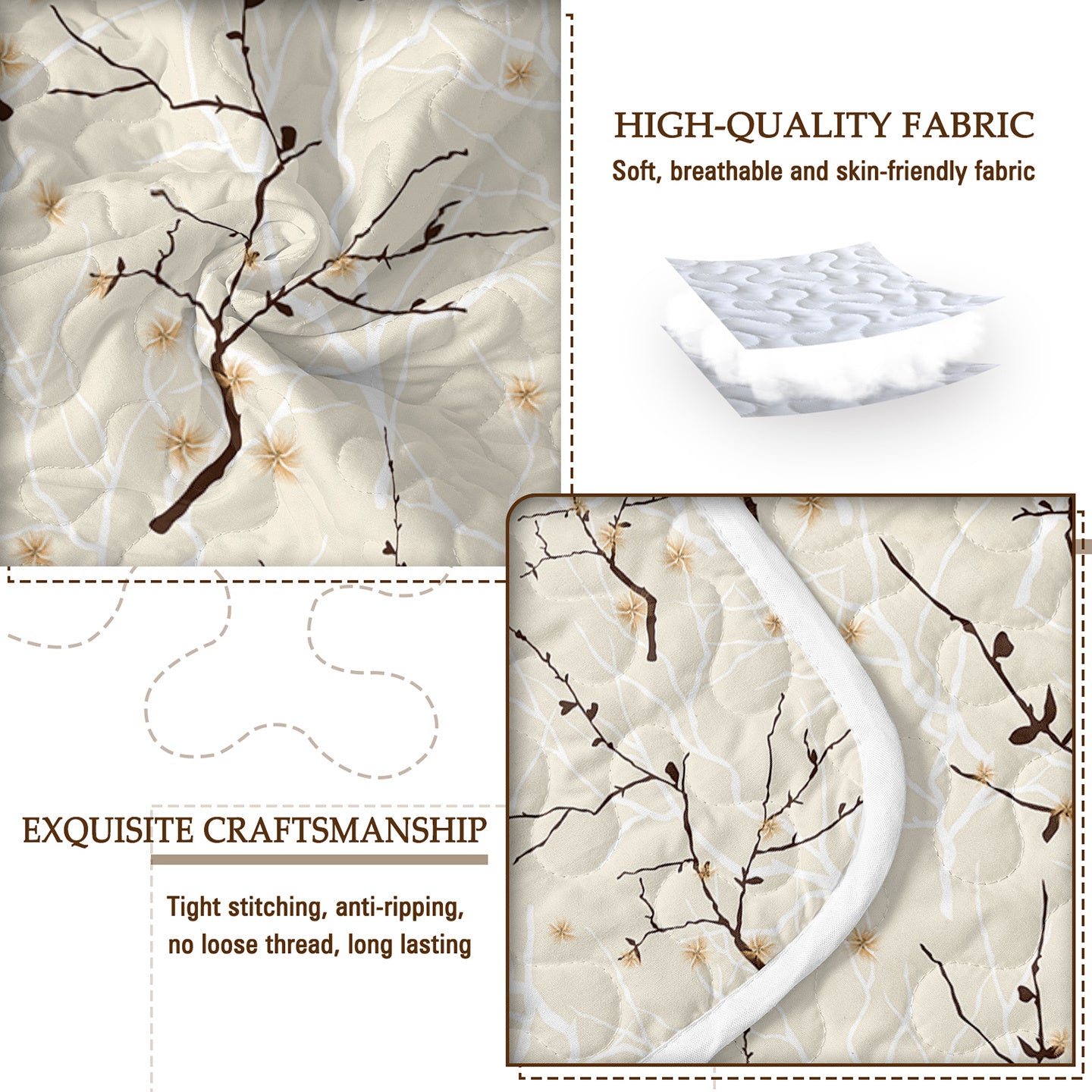 US Local 3pcs Minimalist Tree Branch Patterned Blankets Suitable For All Seasons, Including Flower And Autumn Leaf Bedding Sets With 2 Pillowcases, Suitable For Children And Adults