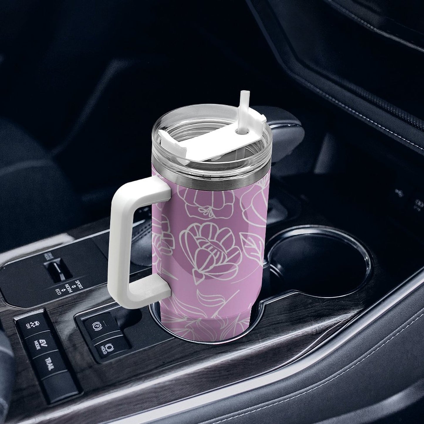 PHDT00373 POD US Local Tumbler 40 oz Large Capacity Car Cup Flowers, Pink Purple, Carving