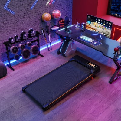 UK Local Folding Under Desk Walking Pad Treadmill With Adjustable Incline, 1-6 Km H Low Noise For Home  Office, LED Display, Magnetic Remote Control, Transport Wheels  Plug, Black.