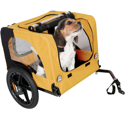 US Local Yellow Outdoor Heavy Duty Foldable Practical Pet Stroller Dog Carrier With Bicycle Tow