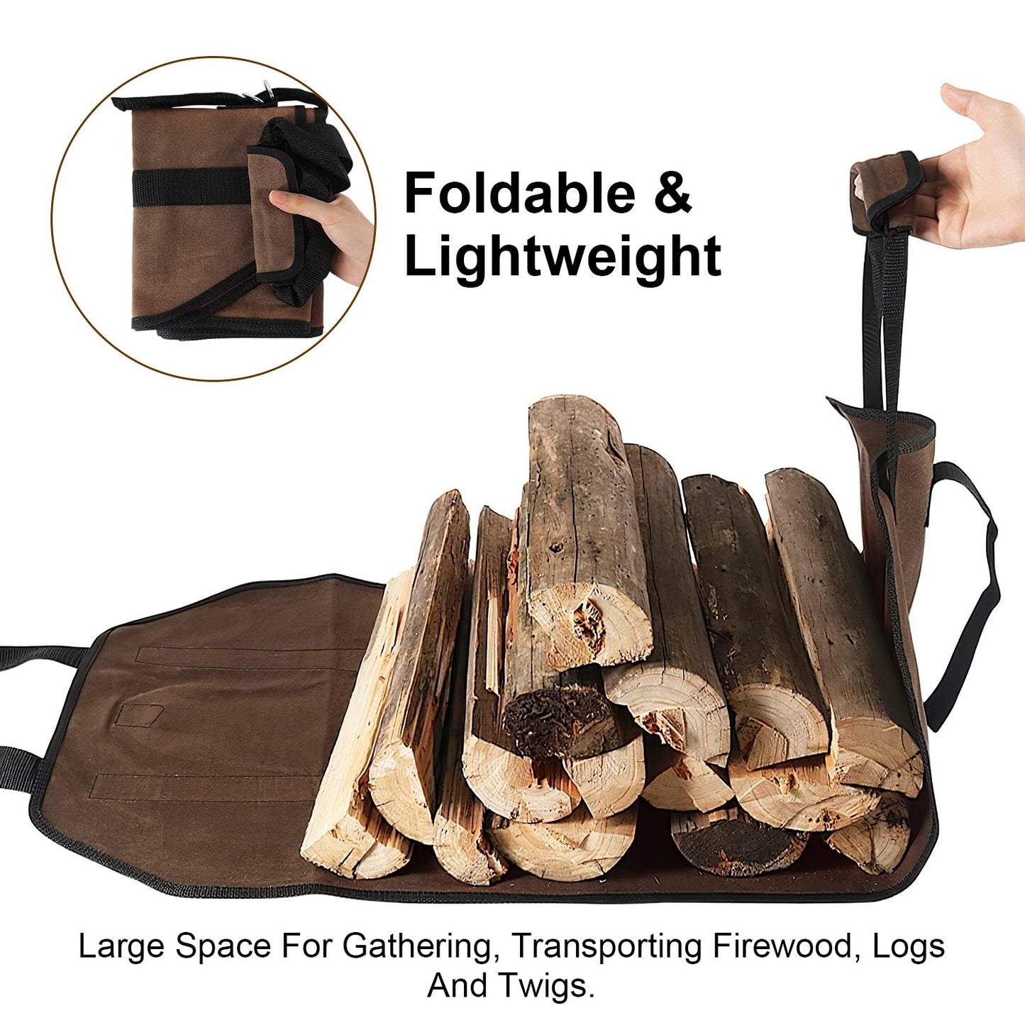 US Local 1 Pc Firewood Carrier Bag With Handle Durable Wear Resistant Fireplace Logs Holder Side Opening Wood Storage Carrying Bag For Indoor Fireplace Outdoor Camping
