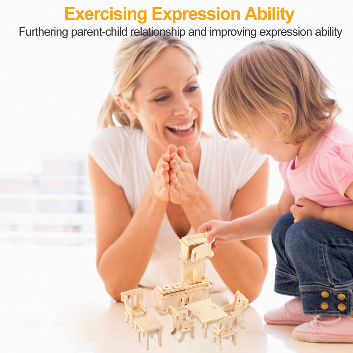 US Local 3D Wooden Dollhouse Furniture Puzzles DIY Miniature Furniture Models Set