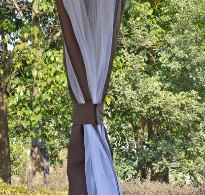 US Local Brown Steel Gazebo Paradise 12x12 Party Tent With Double Roof, Curtains & Netting