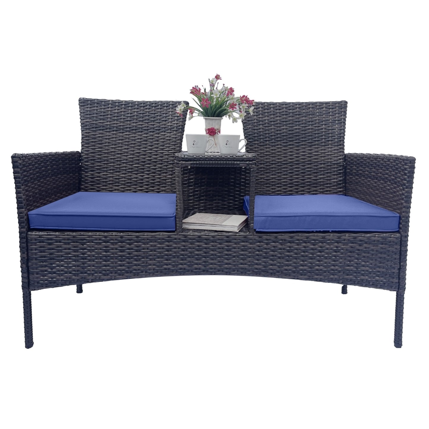 US Local Wicker Patio Conversation Furniture Set, Outdoor Furniture Set With Removable Cushions & Table, Temp