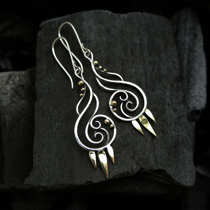 Hollow Spiral Plant Earrings European And American Retro Two-tone Simple Personality