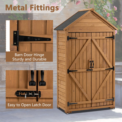 US Local Outdoor Storage Cabinet - Garden Tool Shed, Wooden Closet With Shelves & Latch