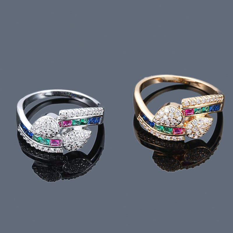 Women's Ring Inlaid With Colorful Zircon Gold-plated Ring