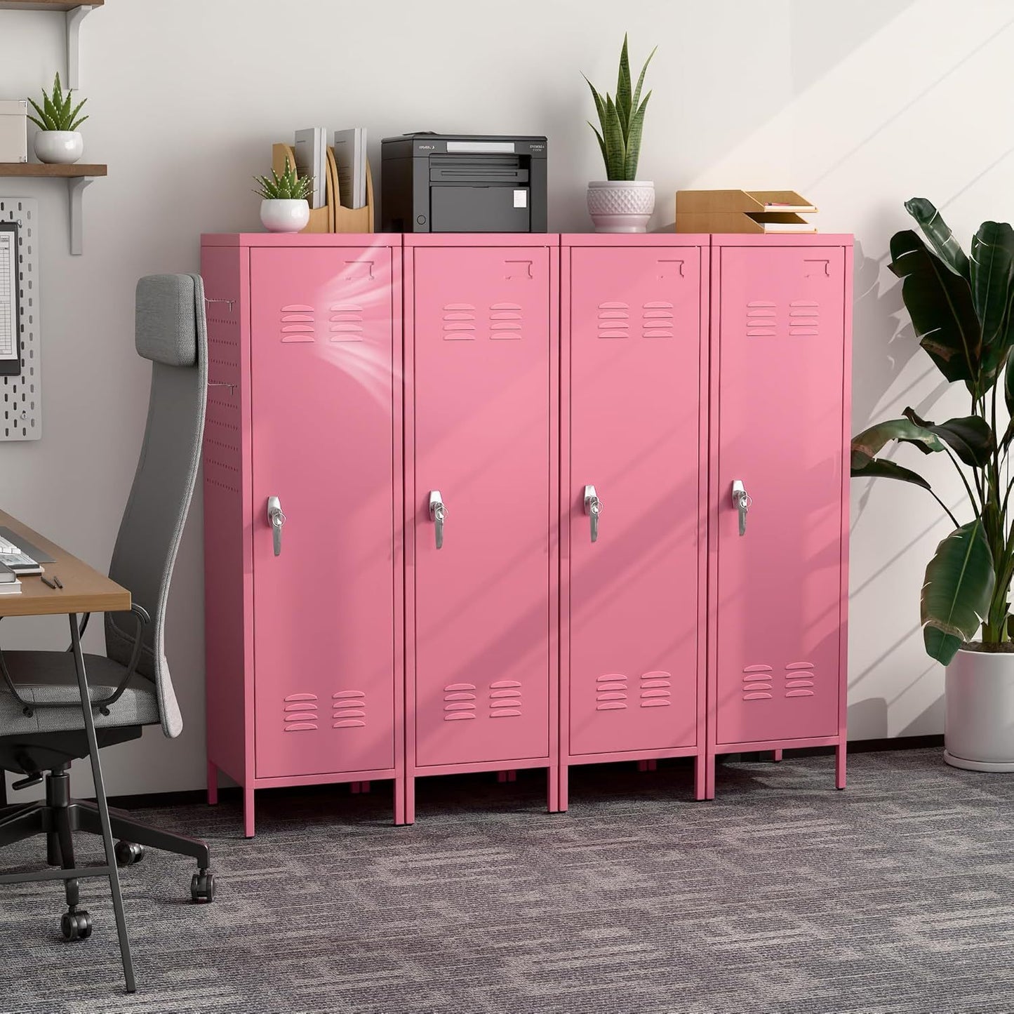 US Local Aobabo Metal Metal Storage Locker For Employees, Lockable 1 Door With Towel Rack And 2 Side Pegboards With Hooks For School Office Gym Home, Assembly Required Pink