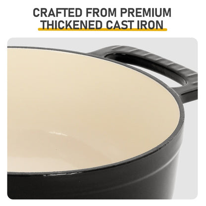 US Local 6QT Cast Iron Dutch Oven With Lid - Black Enamel Cooking Pot For Stovetop, Oven, Camping - Includes 2 Silicone Heat-Resistant Gloves