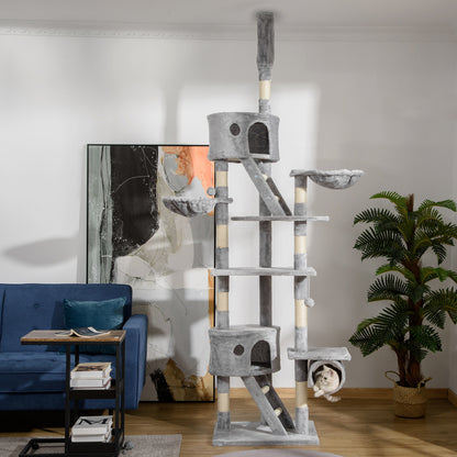 US Local Floor Standing Cat Tree 94.5-10.25 Inch Height Adjustable Cat Climbing Tower, Apartment Hammock