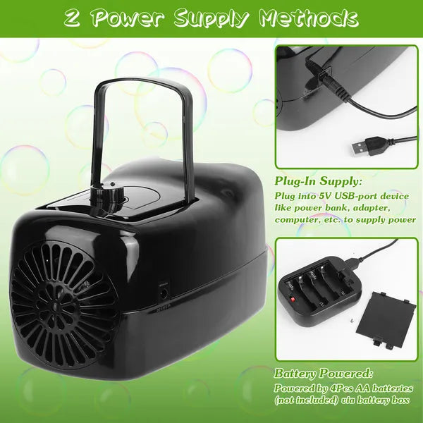 US Local Bubble Maker Automatic Bubble Blower Portable Bubble Blowing Machine With 2 Speeds Handle 3000-4000 Bubbles Per Minute Plug-In Battery Powered