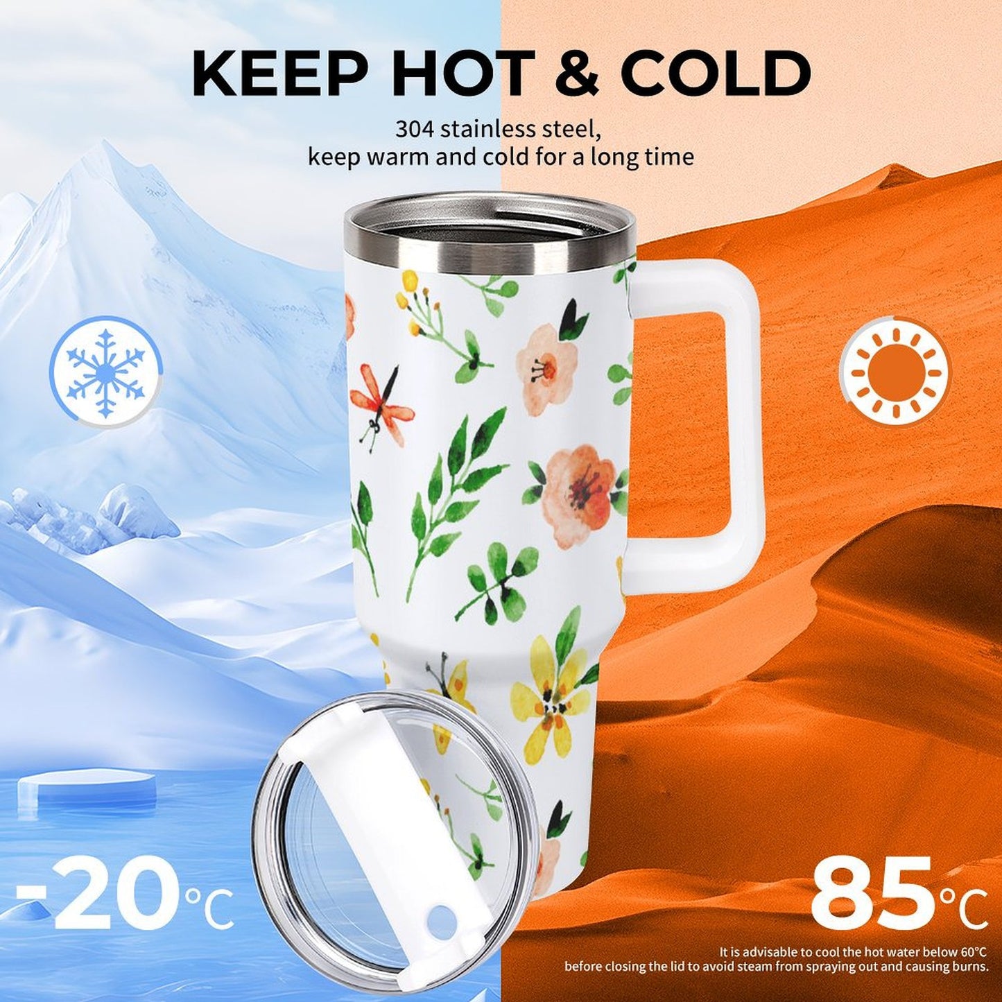 PHDT00454 POD US Local Tumbler 40 oz Large Capacity Car Cup Spring, Watercolors, Flowers