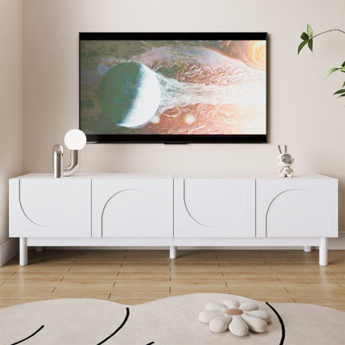 UK Local TV Cabinet With Curved, Wave-Shaped Doors, Shelves, And TV Stand With Stabilizing Legs