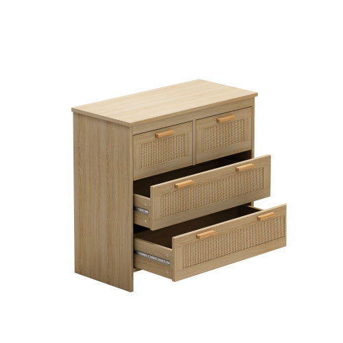 US Local 4 Drawer Rattan Cabinet, Suitable For Bedroom, Living Room, Dining Room, Hallway, Easy To Assemble