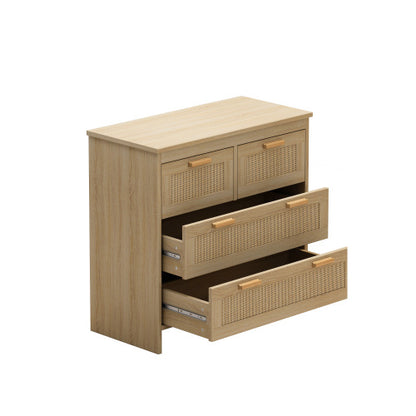 US Local 4 Drawer Rattan Cabinet, Suitable For Bedroom, Living Room, Dining Room, Hallway, Easy To Assemble