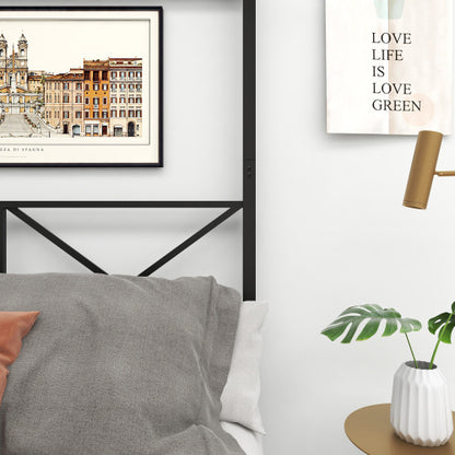 US Local Metal Canopy Bed Frame, Platform Bed Frame Queen With X Shaped Frame Queen Black