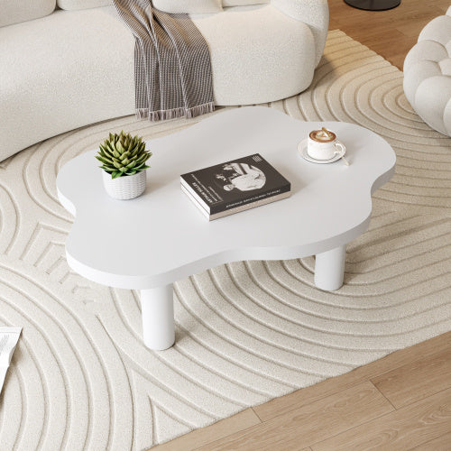 UK Local Cloud Shaped Coffee Table, Irregular White Tea Table, Round Corner End Table, Modern Coffee Table With 4 Legs, For Living Room Furnitur, Easy Assembly