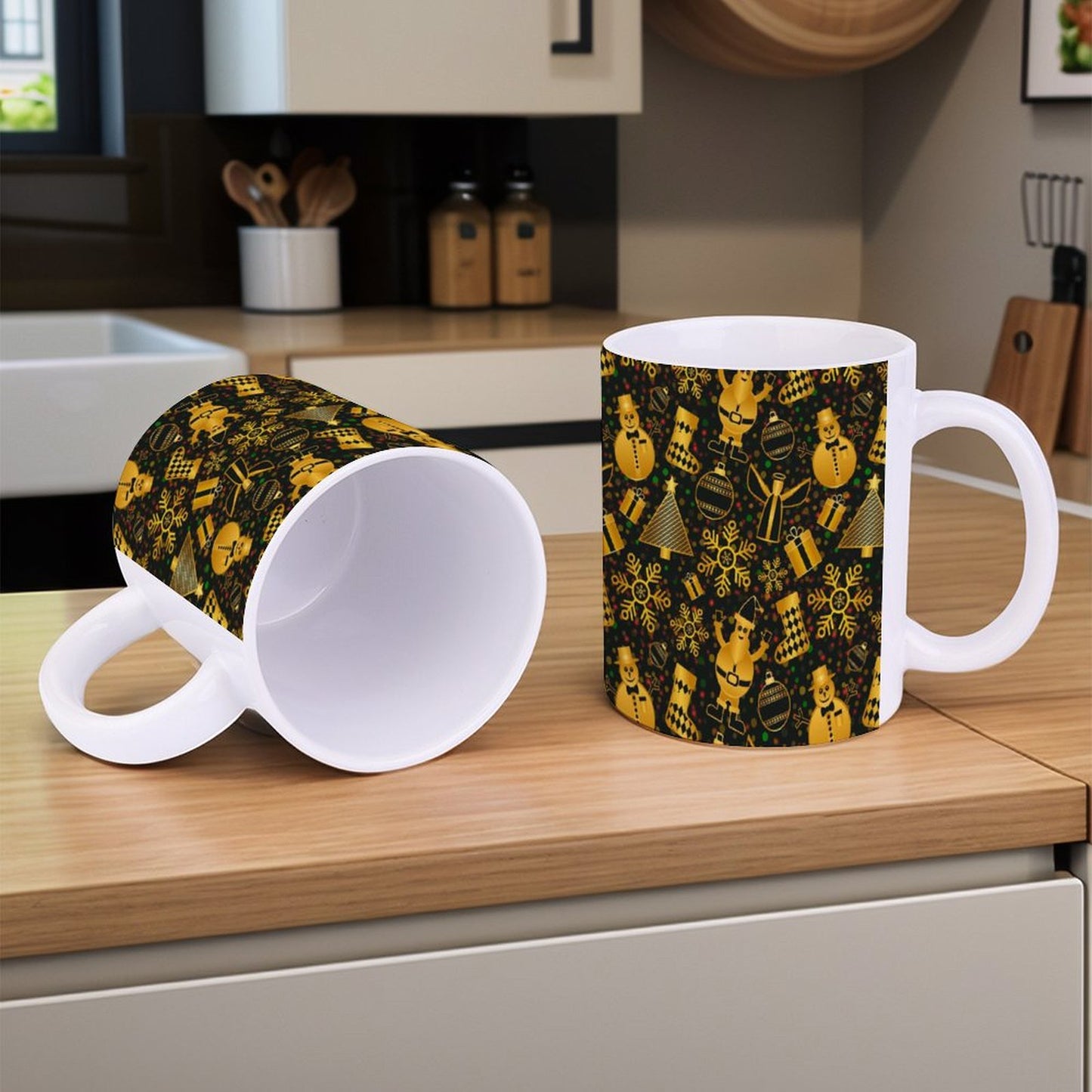 POD US Local White mug with full print, Christmas Black Gold 0049