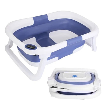 US Local Baby Bath Tub With Thermometer Collapsible Travel-Friendly 0-24Months Baby Bathtub