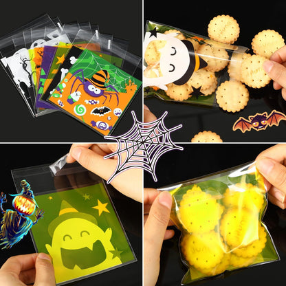 US Local Halloween 450pcs self adhesive candy cellophane treat bags cookie bags for halloween trick or treat goodie party favor supplies 9 patterns