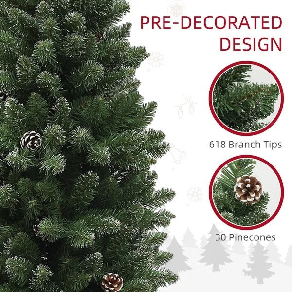 CA Local 6 ft Artificial Pencil Christmas Tree With 618 Branches, Pinecones, Metal Stand, Realistic Xmas Tree For Home