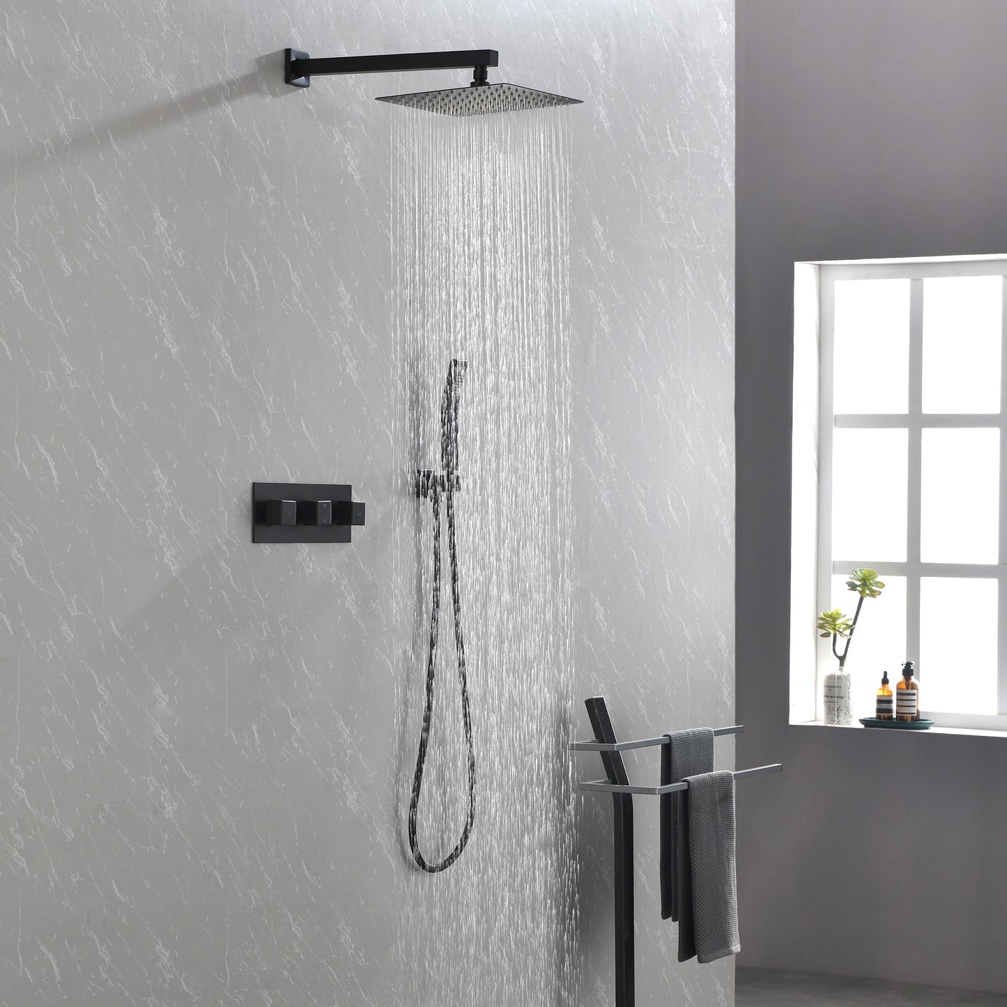 US Local Brass Matte Black Shower Faucet With Shower System,10 Inch Shower Head And Handheld Spray Bathroom Combination