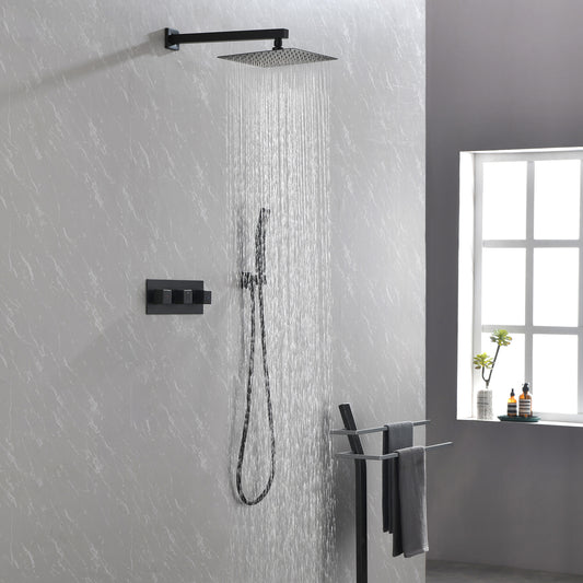 US Local Brass Matte Black Shower Faucet With Shower System,10 Inch Shower Head And Handheld Spray Bathroom Combination