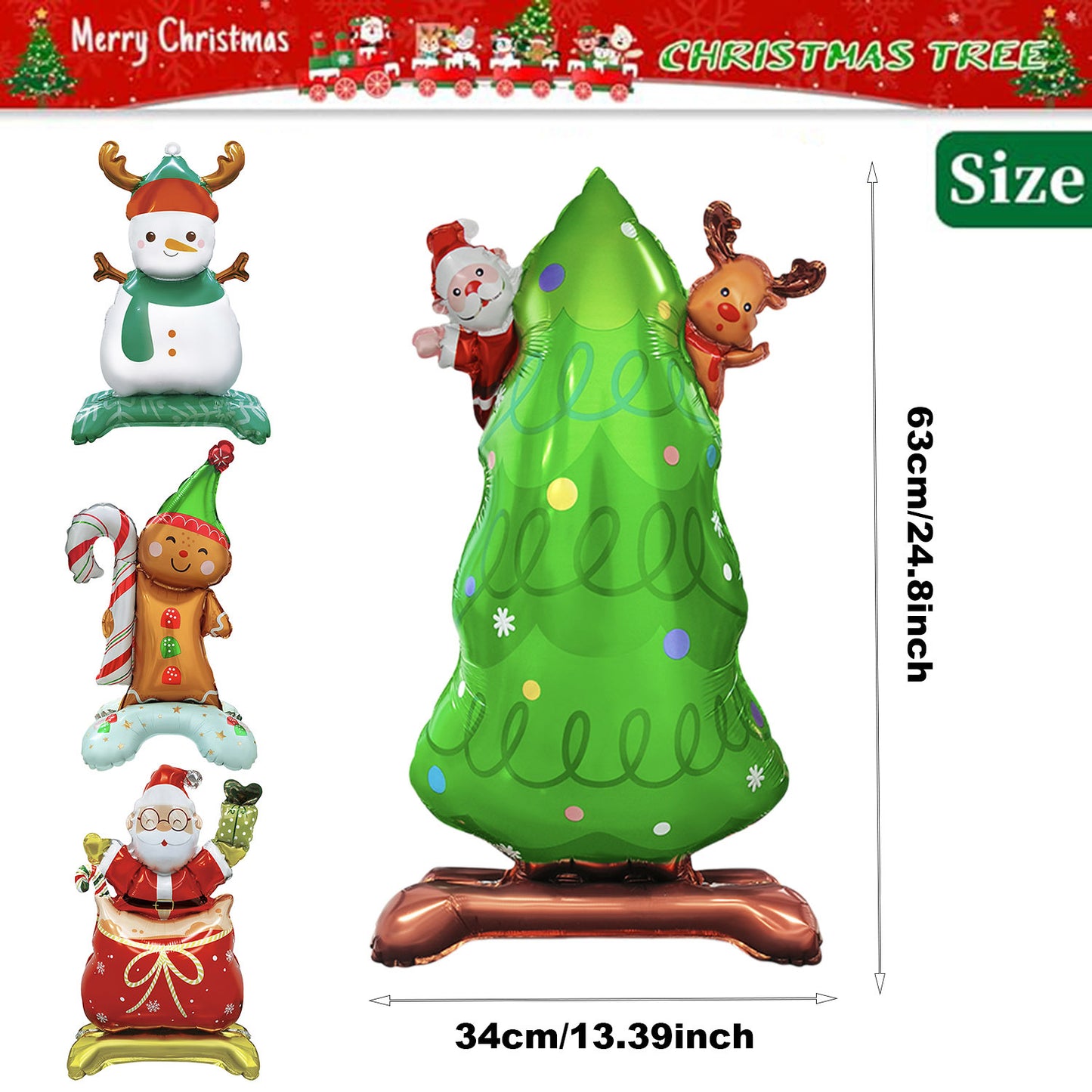 US Local 8 Packs Christmas Mylar Balloons With Base Balloon Xmas Tree Santa Snowman 3D Foil Balloons Standing Balloon Decorations For Christmas Birthday Winter Party Decor