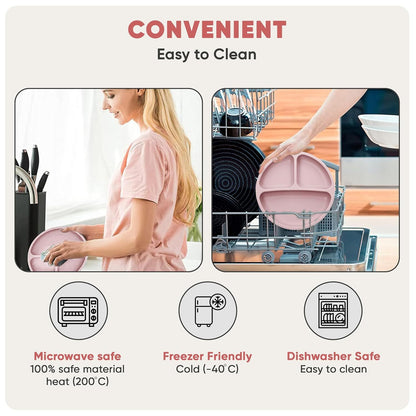 US Local Silicone Baby Feeding Set With Suction, 10 Pcs Baby Led Weaning Supplies With Suction Bowl Divided Plate Adjustable Soft Bib Spoon Fork Snack Cup With Lid And Other Utensils, Sakaura Pink