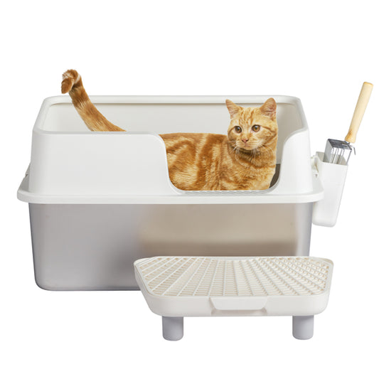 US Local Stainless Steel With Plastic, Buckle Style With Shovel, Foot Pad, White Litter Box