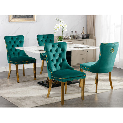 US Local High-end Tufted Solid Wood Contemporary Velvet Upholstered Dining Chair With Golden Stainless Steel Plating Legs,Nailhead Trim,Set Of 2