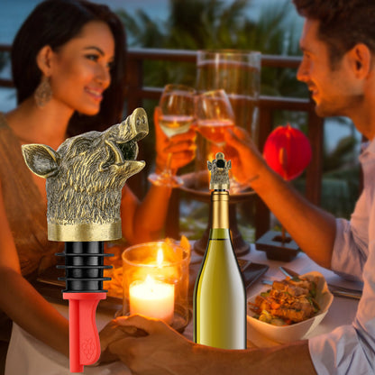 US Local Wild Boar Head Wine Pourer - Vacuum Sealing, Wine Spout, Stopper For Cocktails, Whiskey, Wine Bottles, Perfect Gift For Any Occasion
