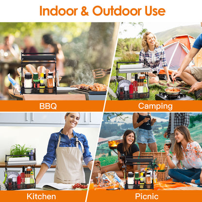 US Local Utensil Caddy Metal Grill Caddy With Paper Towel Holders Utensil Holder For Outdoor Picnic Barbecue Camping Grilling Tools Storage Organizer Barbecue Accessories