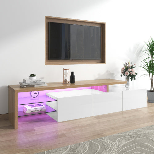 UK Local Modern TV Cabinet Design Stylish And Elegant, Practical Storage, High-gloss White, Wooden Look, Glass Shelves, LED Lighting