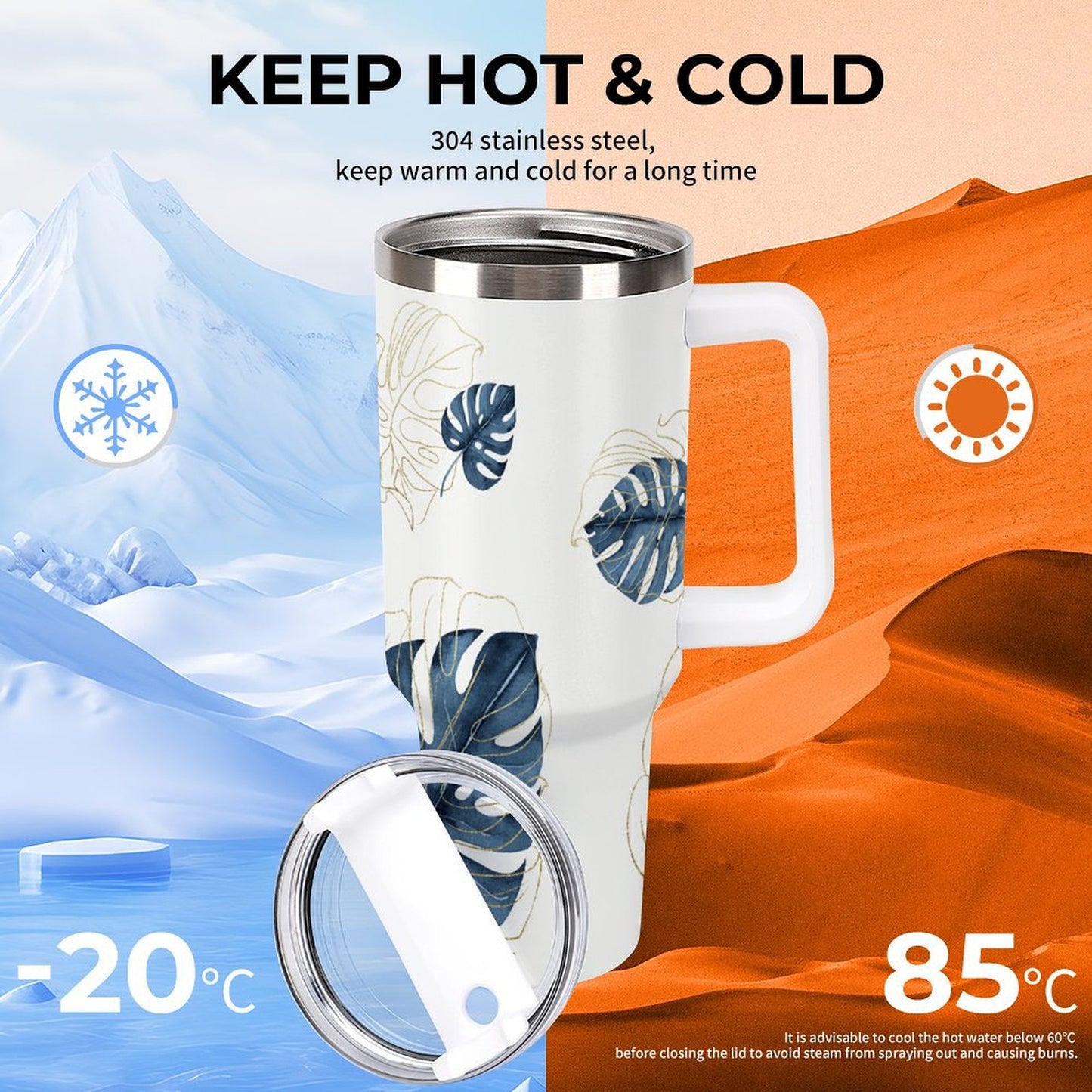 PHDT00030 POD US Local Tumbler 40 oz Large Capacity Car Cup Leaves, Phnom Penh