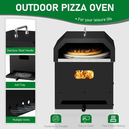 US Local Black, Square Pizza Oven With Handle, Iron Charcoal Oven