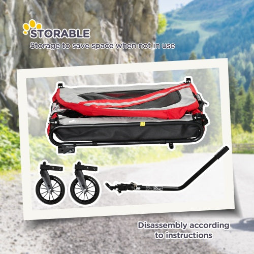 US Local Aosom 2-in-1 Pet Bike Trailer For Small Dogs, Road-Visibility Bicycle Stroller, Weather-Strong Bike Wagon Trailer Sidecar Attachment, Red