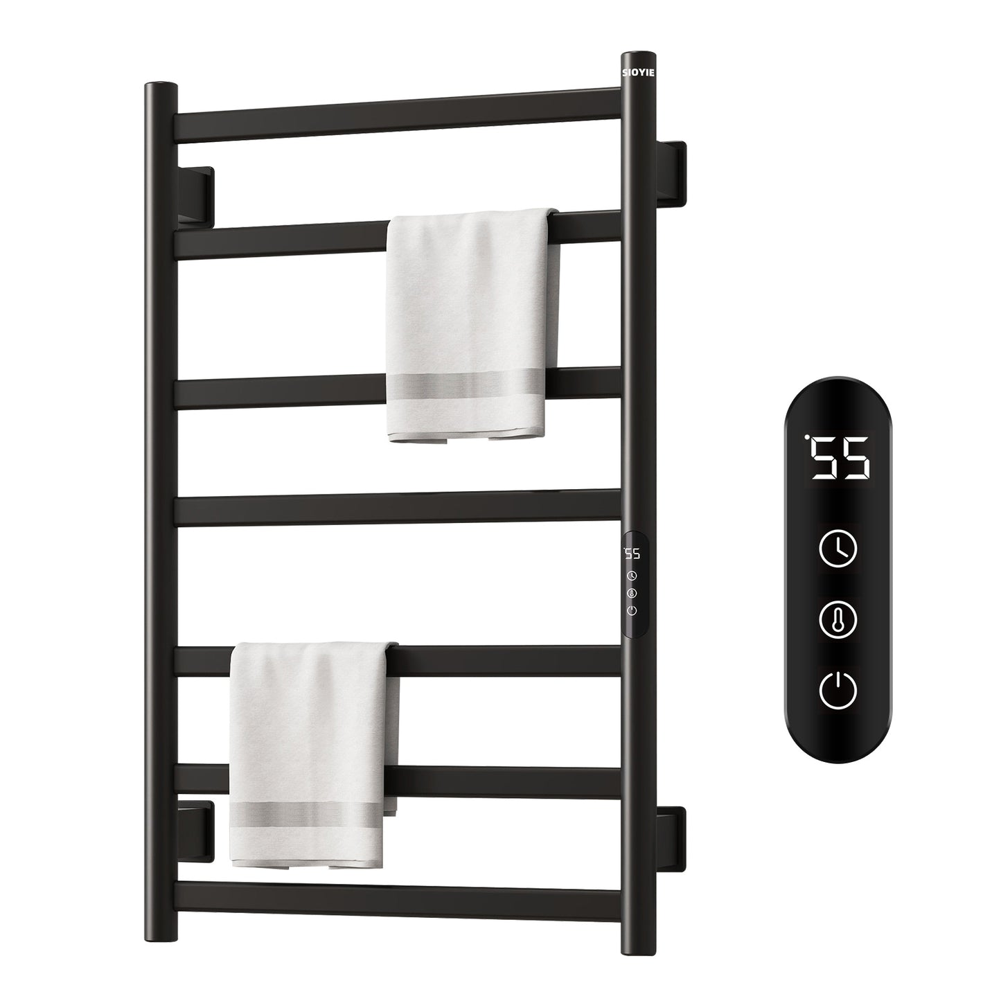 US Local SIOYIE Towel Warmer Bathroom Wall Mounted 6 Bars Electric Towel Drying, 150 W 500 800 MM Heated Towel Rack With Intelligent Touch Screen Timer And Temperature Control Black Right