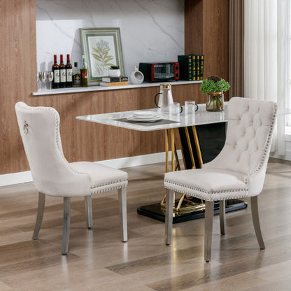 US Local High-end Tufted Solid Wood Contemporary Velvet Upholstered Dining Chair With Chrome Stainless Steel Plating Legs,Nailhead Trim,Set Of 2