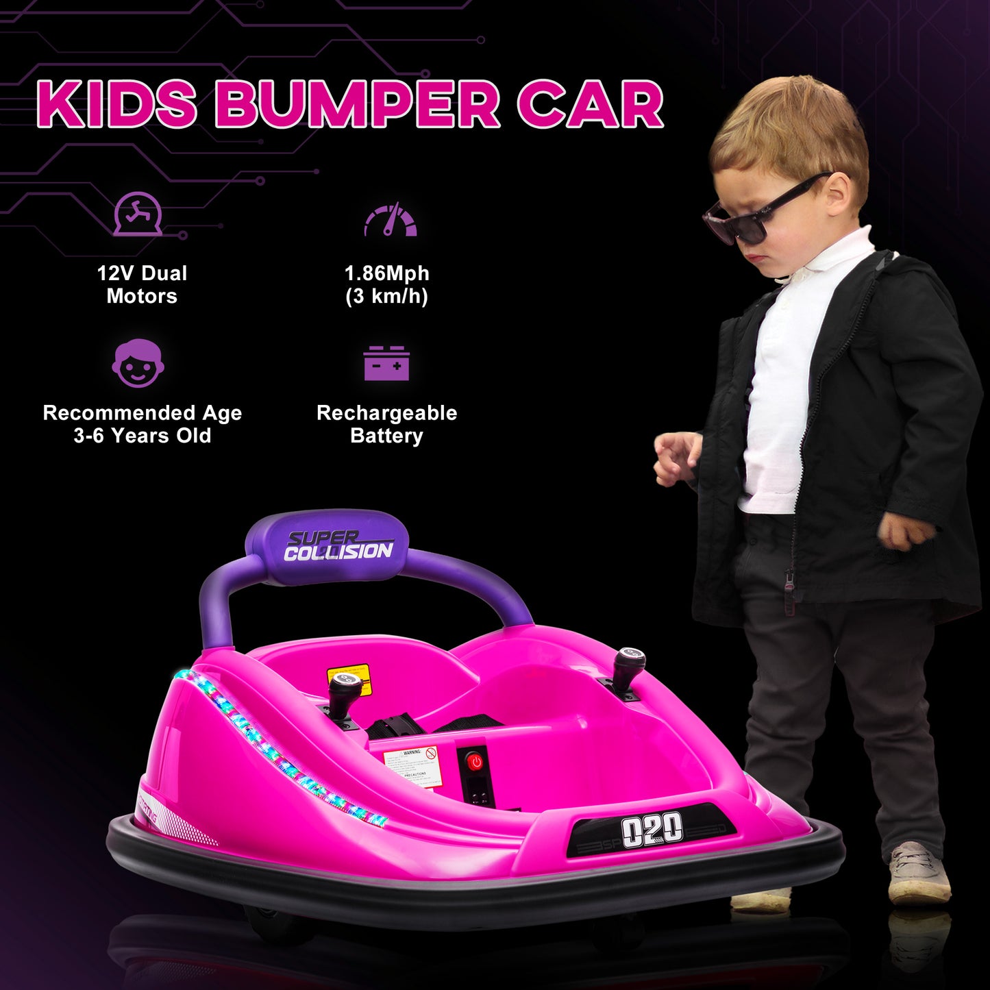 US Local 12V Kids Bumper Car Twins Motor with Parent Remote Control