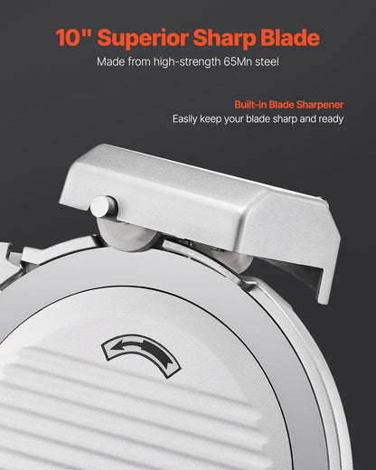 US Local Meat Slicer 180W 10" Electric Deli Food Slicer For Frozen Meat Bread Cheese