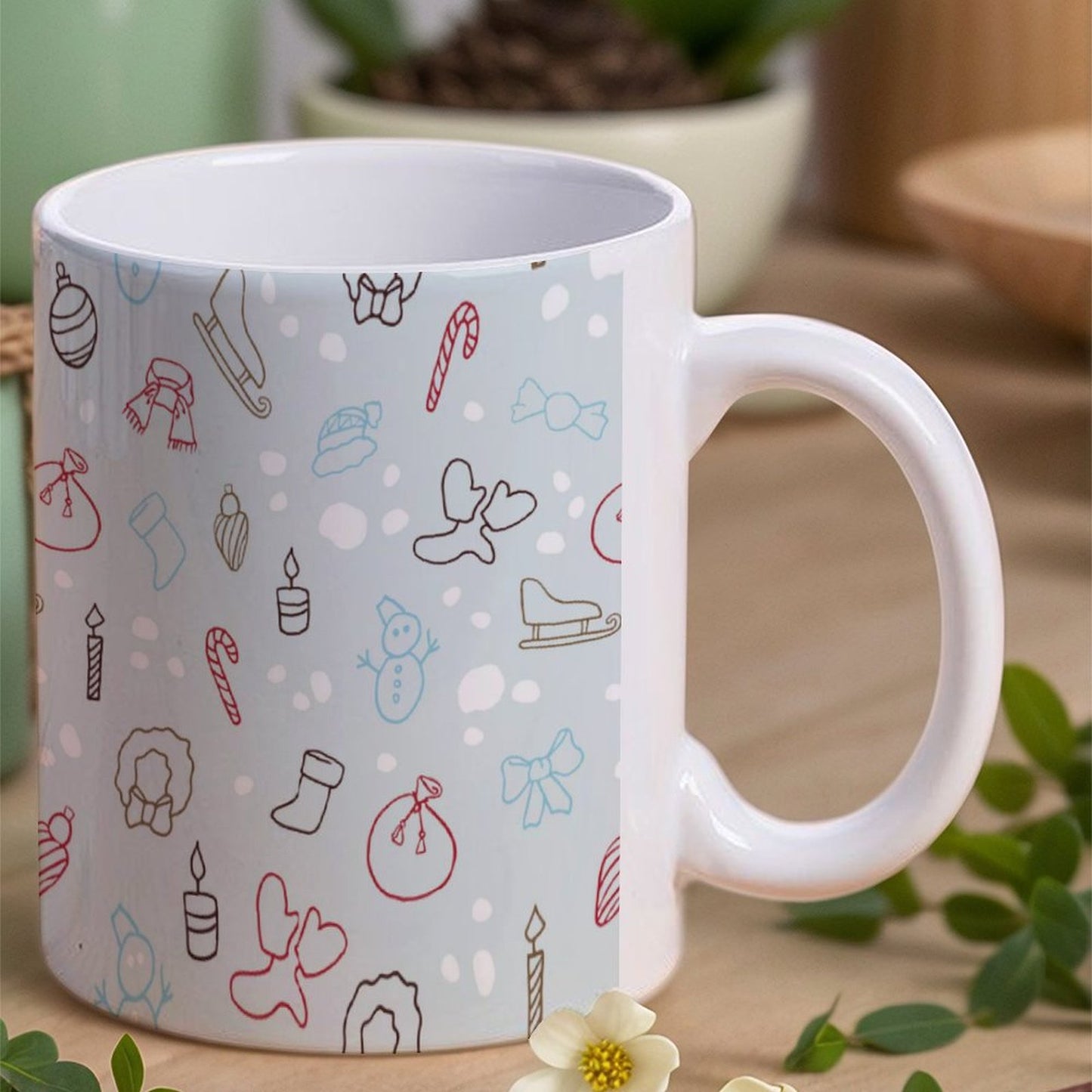 POD US Local White mug with full print, Christmas, Snowman, Skiing 0008