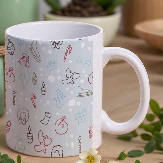 POD US Local White mug with full print, Christmas, Snowman, Skiing 0008