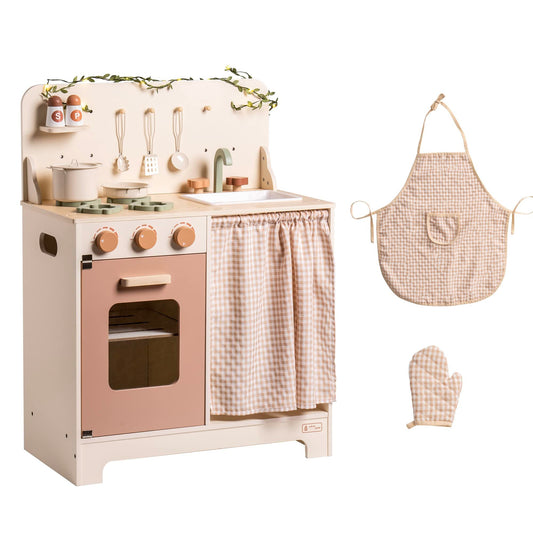 US Local Robud Kids Play Kitchen Set Rustic Wooden Pretend Play Kitchen For Toddlers 3